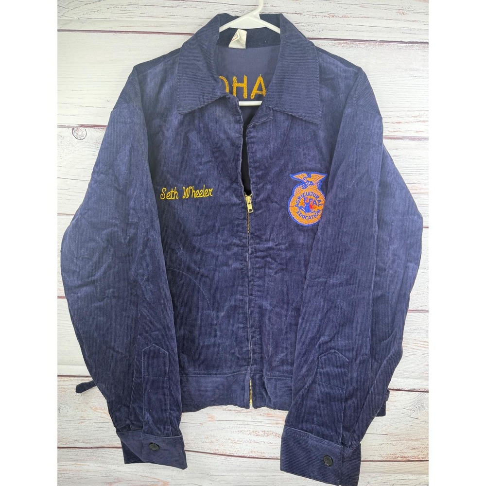 Vintage FFA Jacket Oklahoma Chickasha Corduroy Navy Blue Size 46 Seth Wheeler